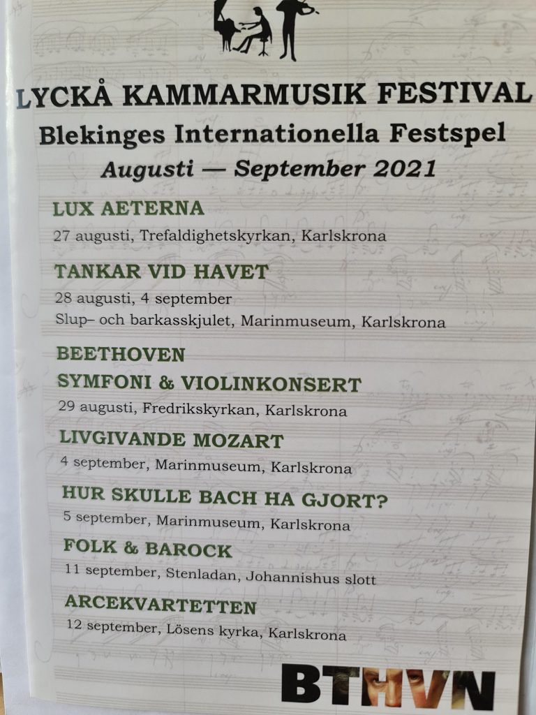 Lyckå kammarmusikfestival inleds den 27 augusti i Fredrikskyrkan. De sju konserterna hålls på olika platser i Karlskrona. Festivalen avslutas den 12 september i Lösens kyrka