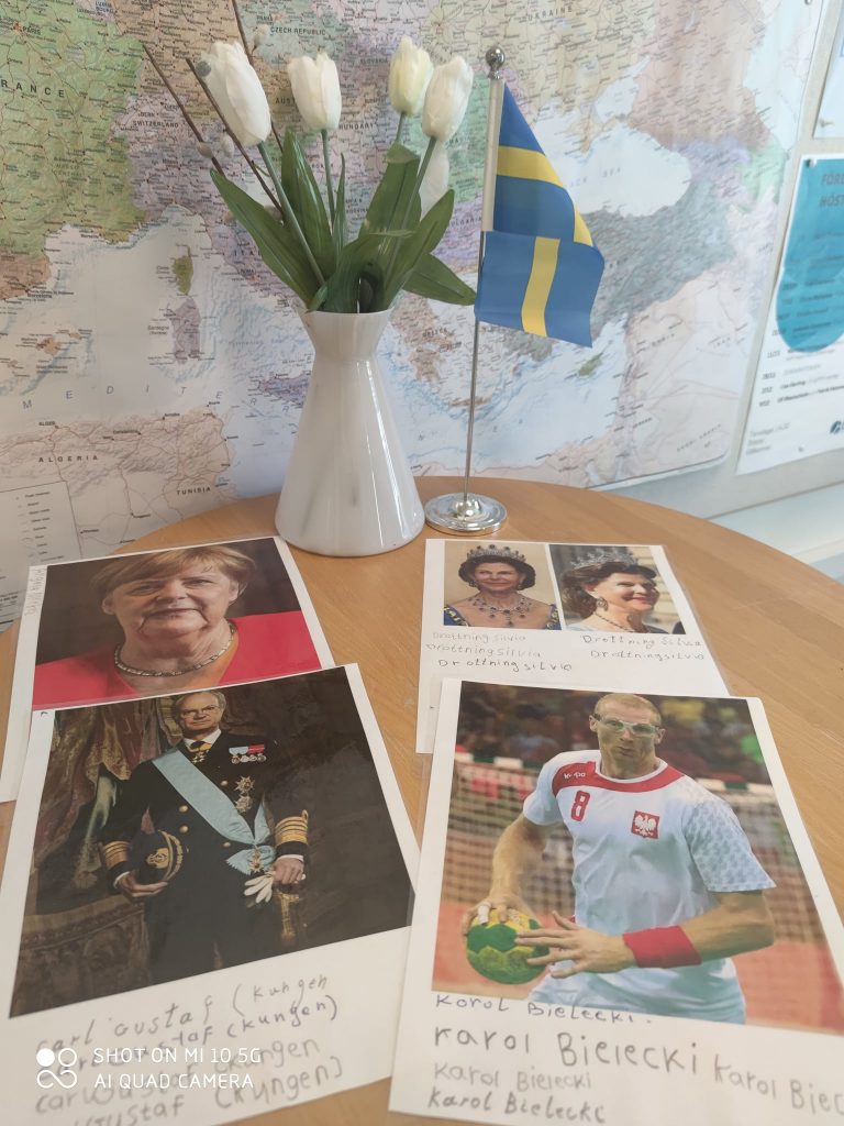 Idag ägnade sig Språkgrupp1 åt att bekanta sig med Europas och Sveriges kända personer.
