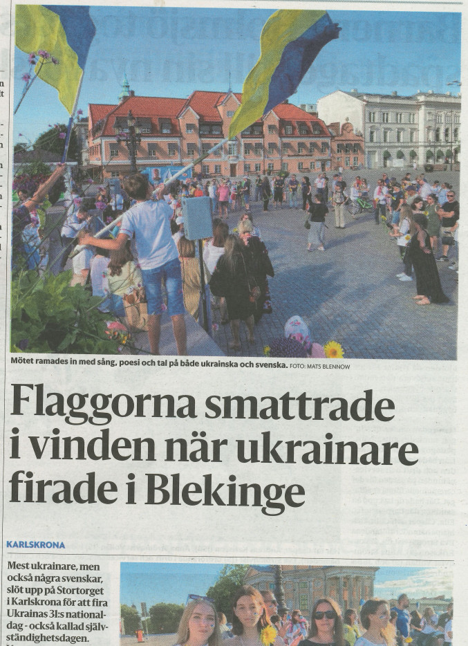 Ukrainas självständighetsdag firades igår på Stortorget i Karlskrona.