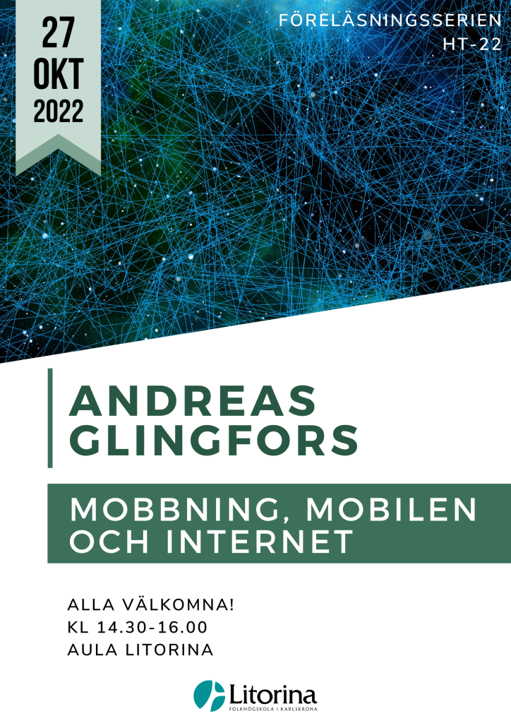 Temat är mobbing, mobilen och Internet då Andreas Glingfors föreläser den 27 oktober.
